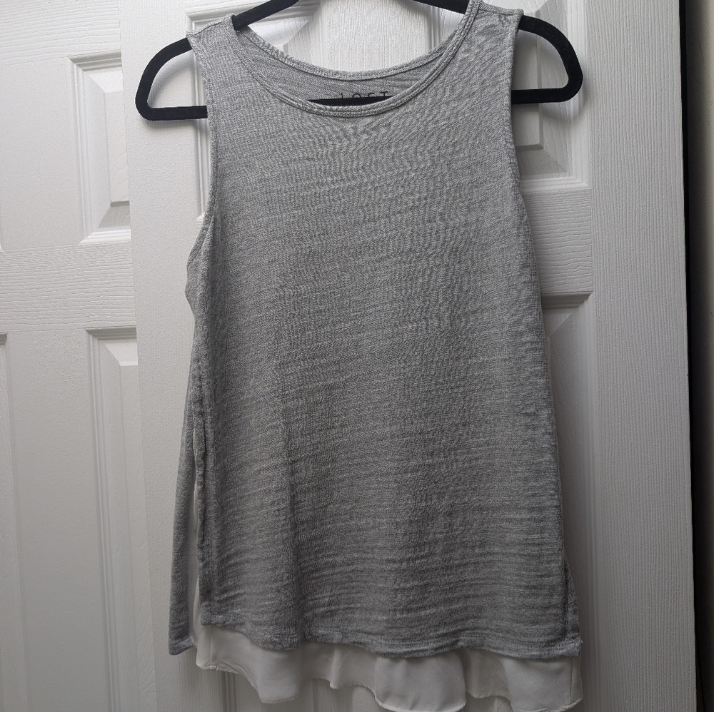 LOFT Gray and White Layered Tank Top